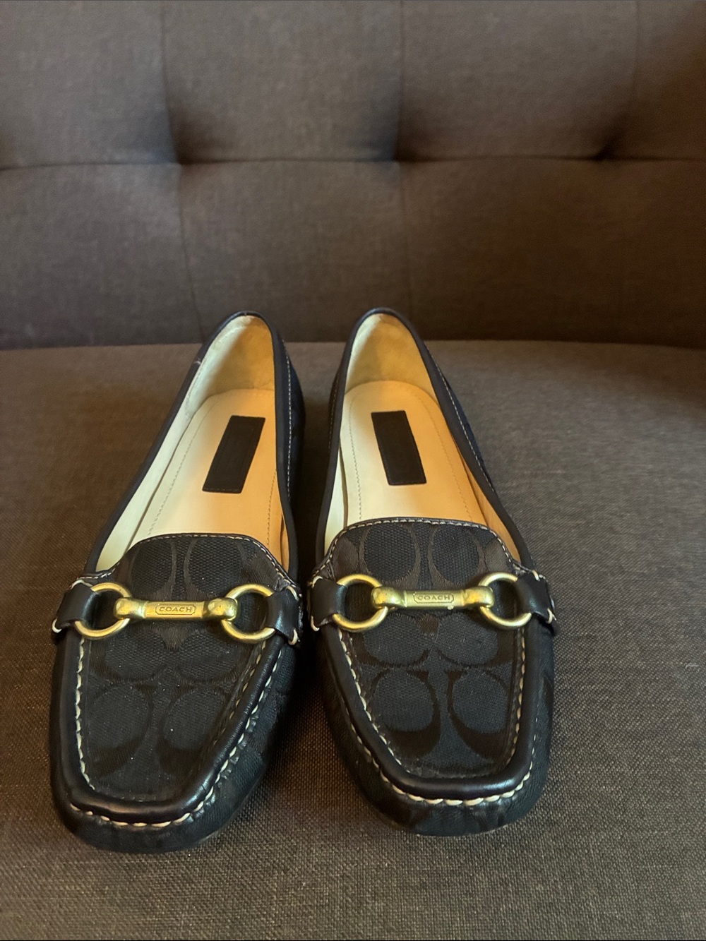 Coach Black Signature Canvas Loafers with Gold Horsebit